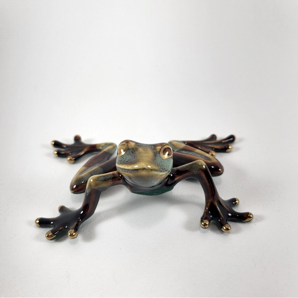 SOLD Vintage Ceramic Frog Golden Pond Collection Green & Brown Gold Figurine